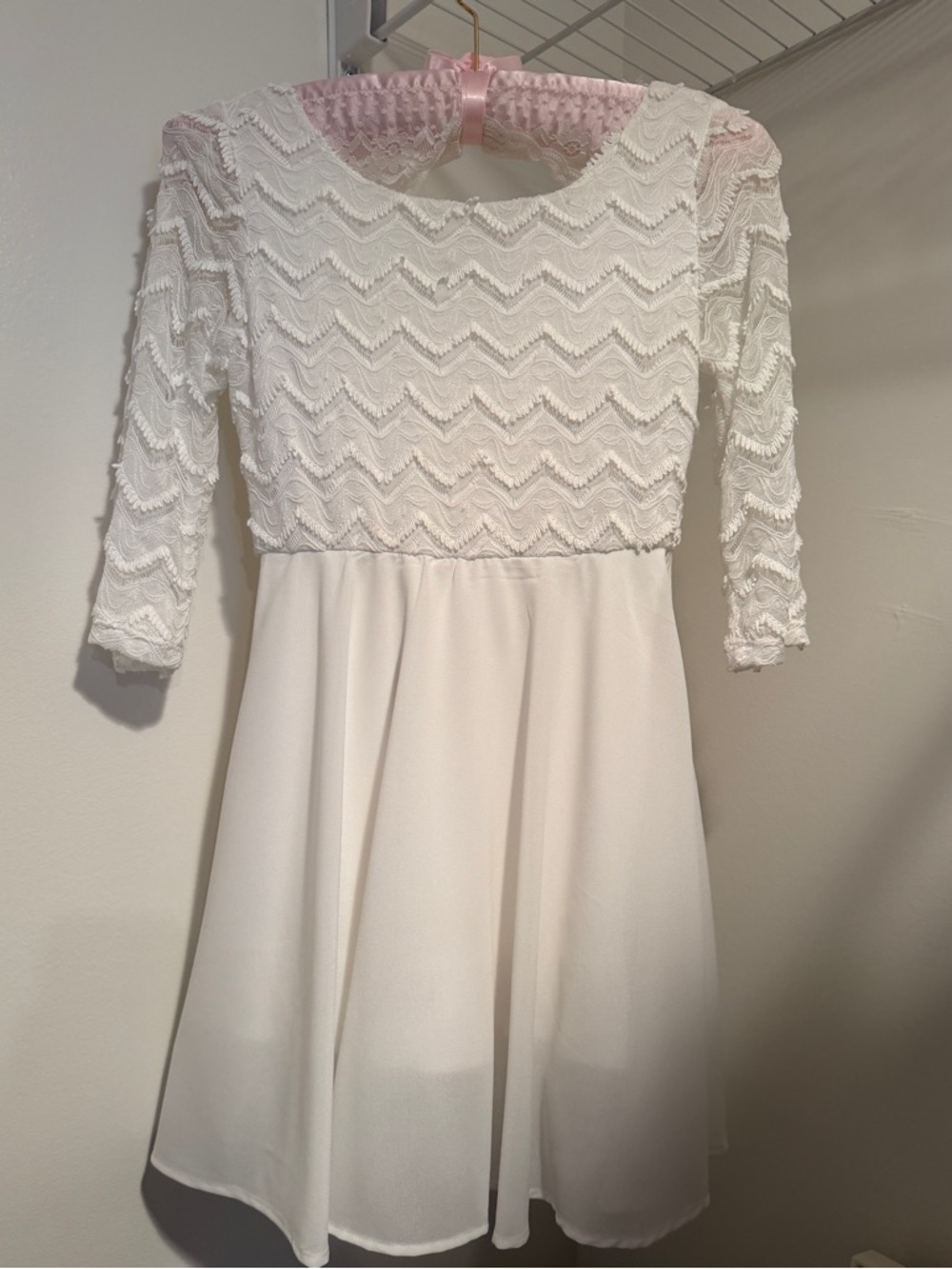 Sequin Hearts White Lace Bodice & Chiffon Skirt Girls' Dress